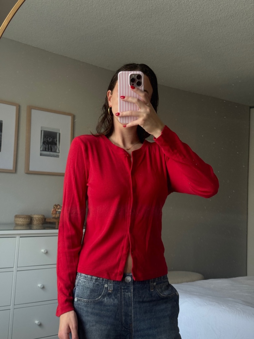 GAP Red Long-Sleeve Button Cardigan